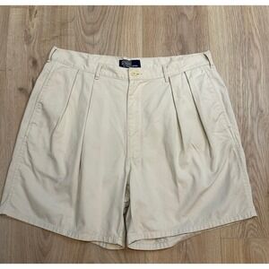 Vintage Ralph Lauren Shorts Mens M Beige‎ Pleated Safari Preppy Cotton Back Hit!